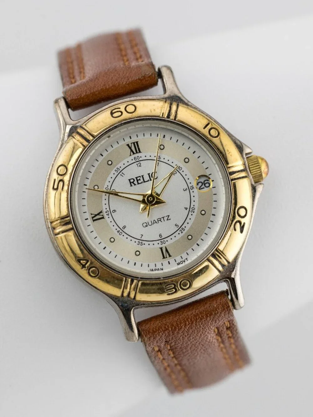 RELIC ZR-11102 Two Tone Brown Leather Quartz Analog Women's Watch New Battery